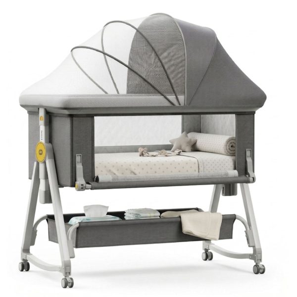 Cuna Colecho Moises Bebe Mecedora 2 en 1 Soft&Safe Gris