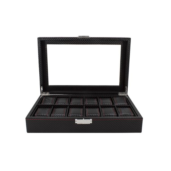 Caja Estuche Organizador de 12 Relojes Bordado Elegante