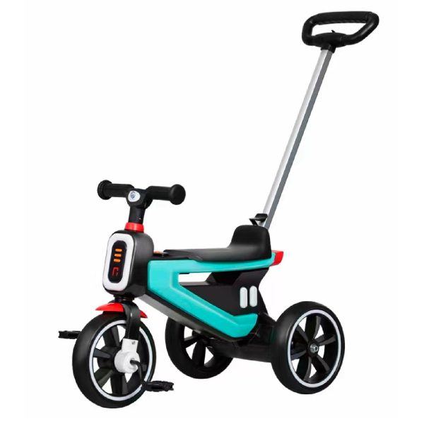Triciclo Coche A Pedal 2 En 1 Con Mango Desmontable Celeste