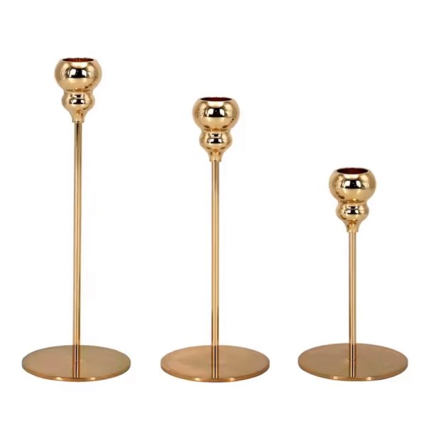 Candelabro 3 Piezas Porta Vela Centro de Mesa Cuenco Gold