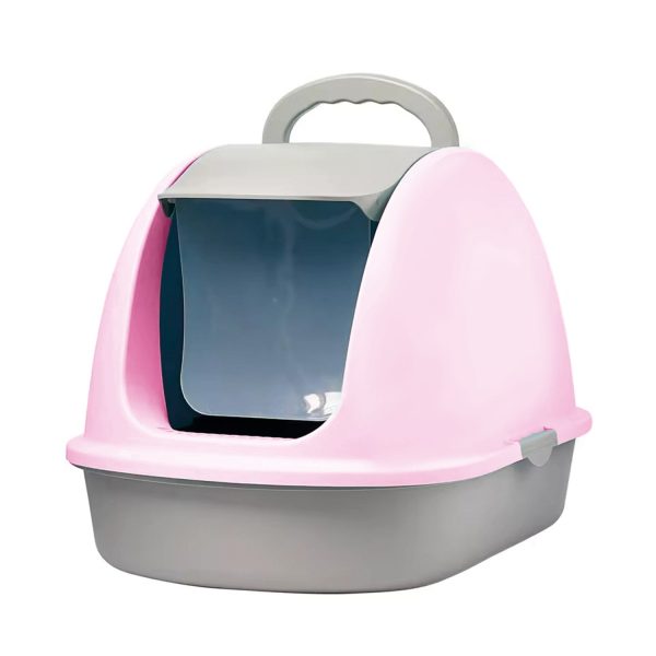 Arenero Cerrado Transportable Baño Gatos Con Puerta y Pala rosado