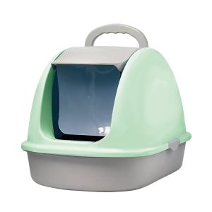 Arenero Cerrado Transportable Baño Gatos Con Puerta y Pala Verde