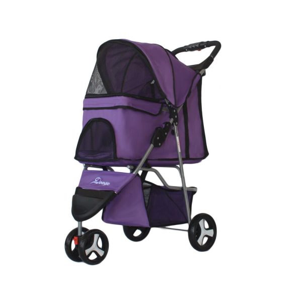 Coche Paseo Mascota Plegable Portátil 3 Ruedas Lila