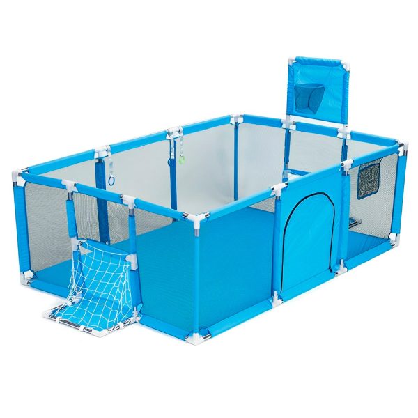 Corral de Seguridad Bebe 180 Cm. Con Aro y Arco + 30 Pelotitas Celeste